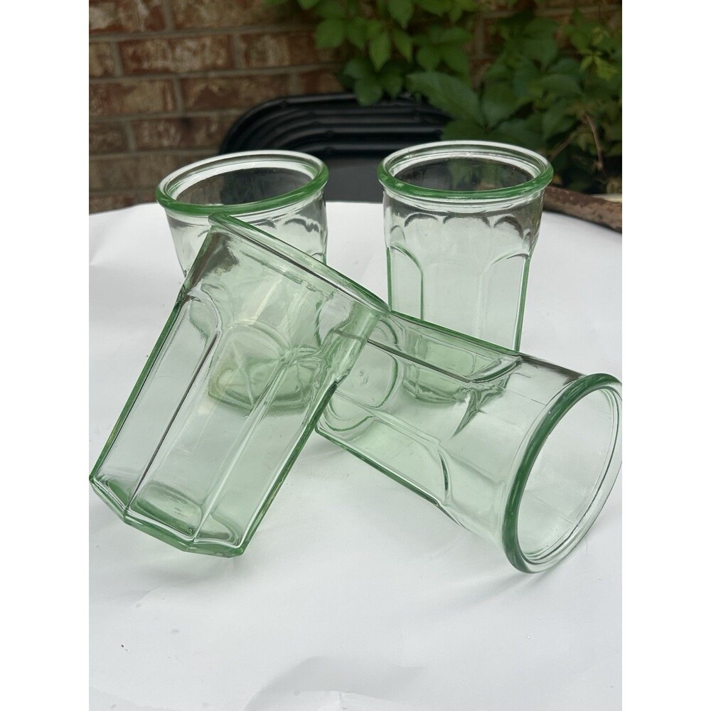 4 PCs- Green Depression Pre Anchor Hocking Glass Octagonal Tumbler Working Glass